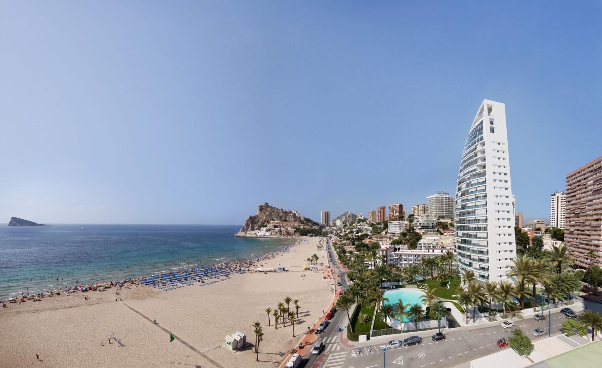 Appartement de luxe avec terrasse spacieuse 1 ° ligne plage Benidorm in Medvilla Spanje